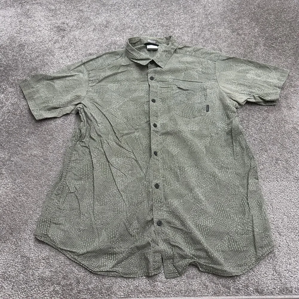 Columbia Shirt Mens XL Reg Green White Patterned Short Sleeve 100% Cotton Casual